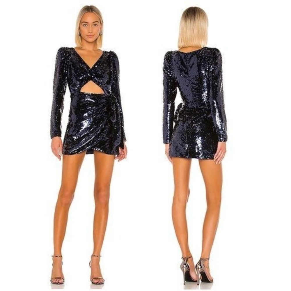 LOVERS + FRIENDS Lacey Sapphire Blue Sequin Mini Dress Revolve Long Sleeve Wrap
